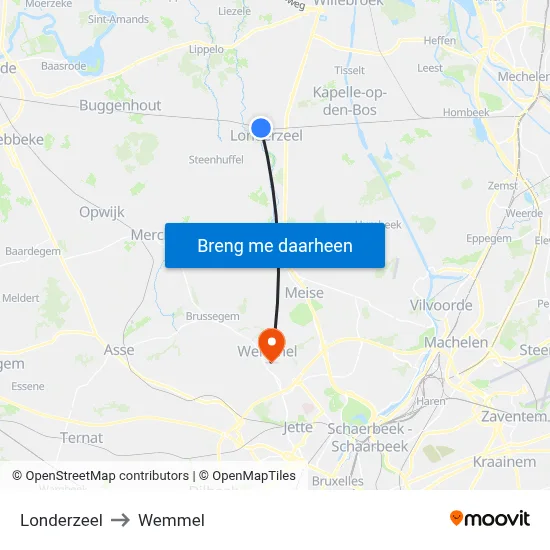 Londerzeel to Wemmel map