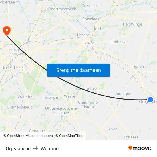 Orp-Jauche to Wemmel map