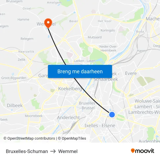 Bruxelles-Schuman to Wemmel map