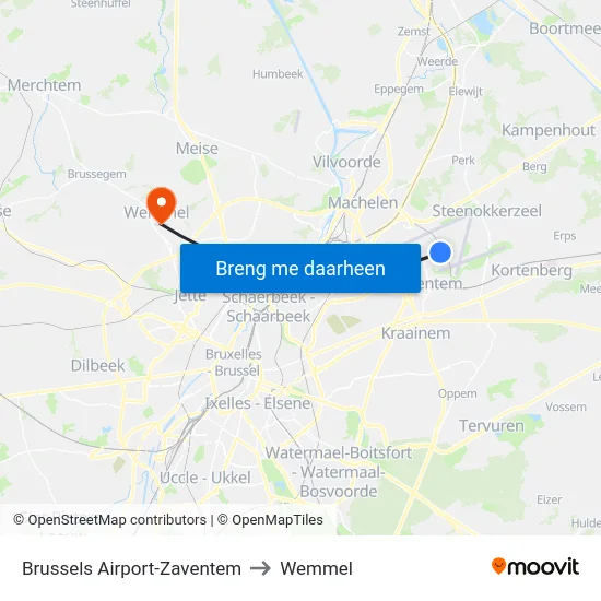 Brussels Airport-Zaventem to Wemmel map