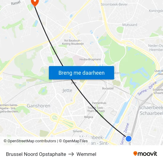 Brussel Noord Opstaphalte to Wemmel map