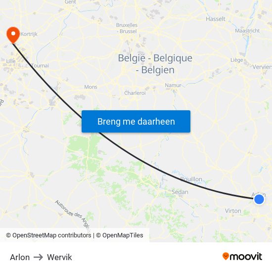 Arlon to Wervik map