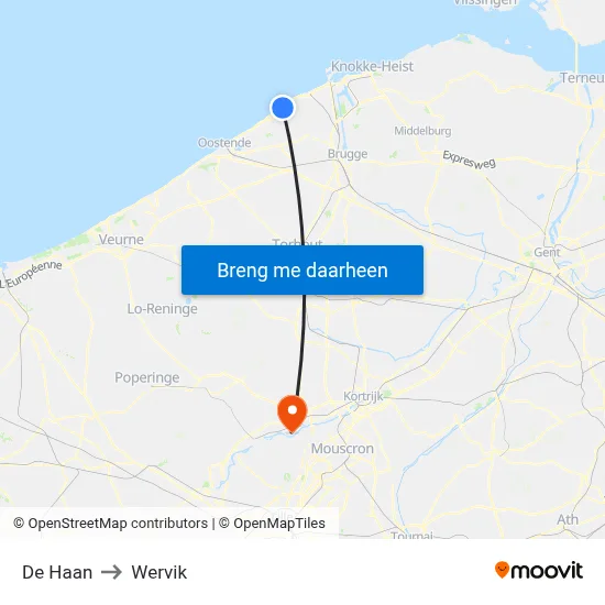 De Haan to Wervik map