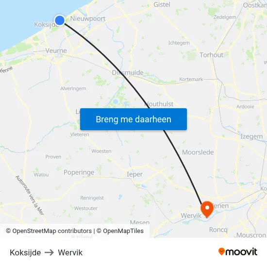 Koksijde to Wervik map