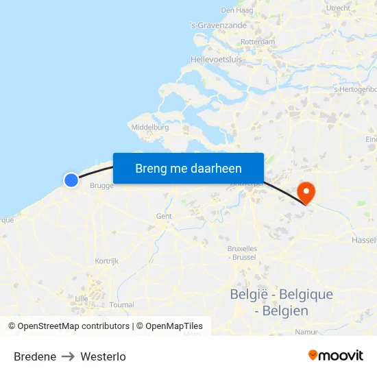 Bredene to Westerlo map