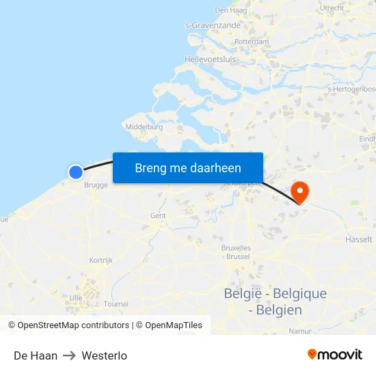 De Haan to Westerlo map