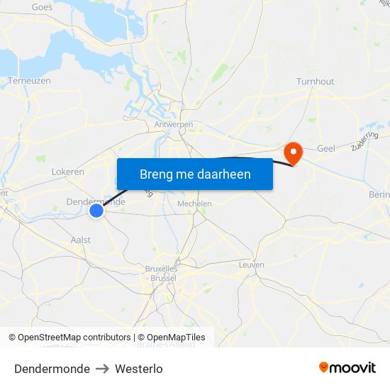 Dendermonde to Westerlo map