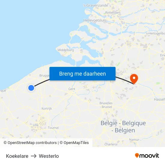 Koekelare to Westerlo map