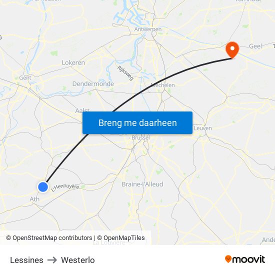 Lessines to Westerlo map