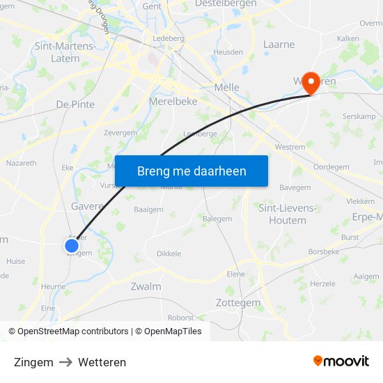 Zingem to Wetteren map