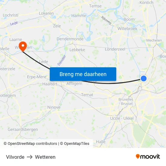 Vilvorde to Wetteren map