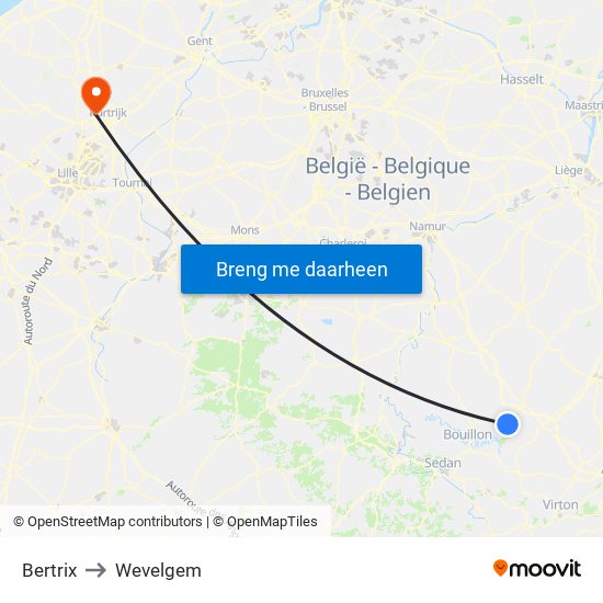 Bertrix to Wevelgem map
