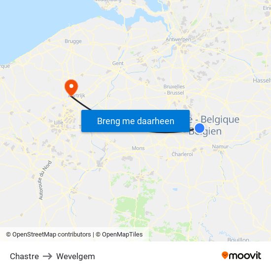 Chastre to Wevelgem map
