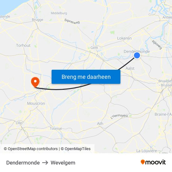 Dendermonde to Wevelgem map