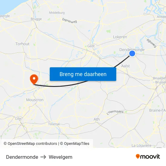 Dendermonde to Wevelgem map