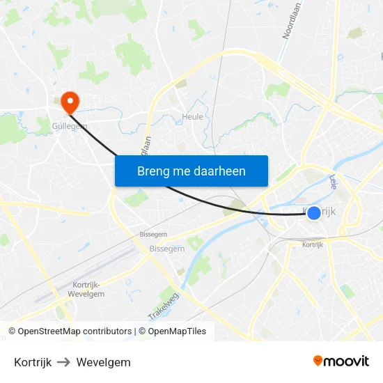 Kortrijk to Wevelgem map