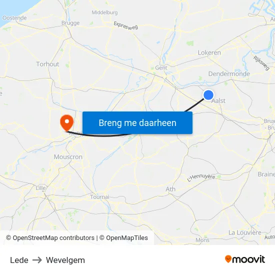 Lede to Wevelgem map