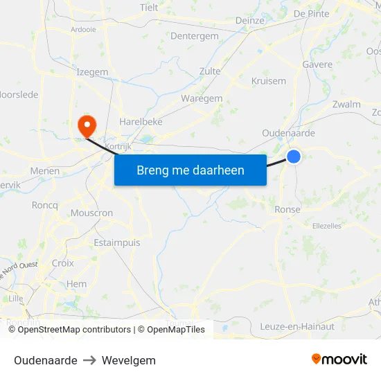 Oudenaarde to Wevelgem map