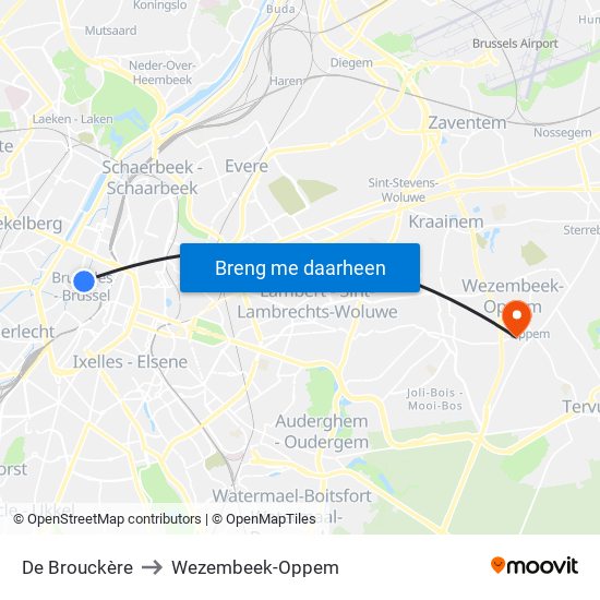 De Brouckère to Wezembeek-Oppem map