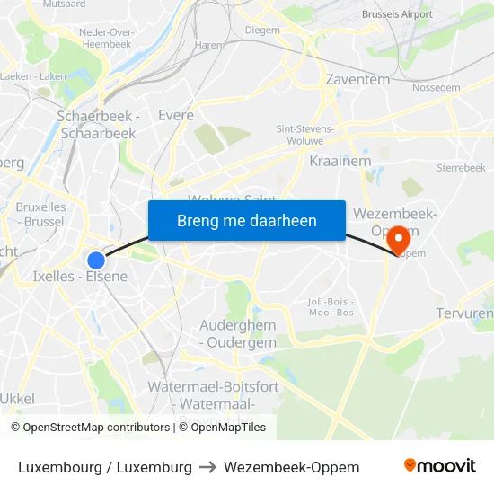 Luxembourg / Luxemburg to Wezembeek-Oppem map