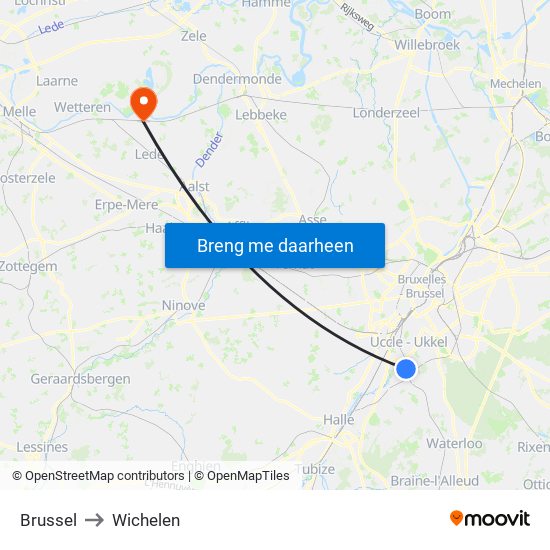 Brussel to Wichelen map