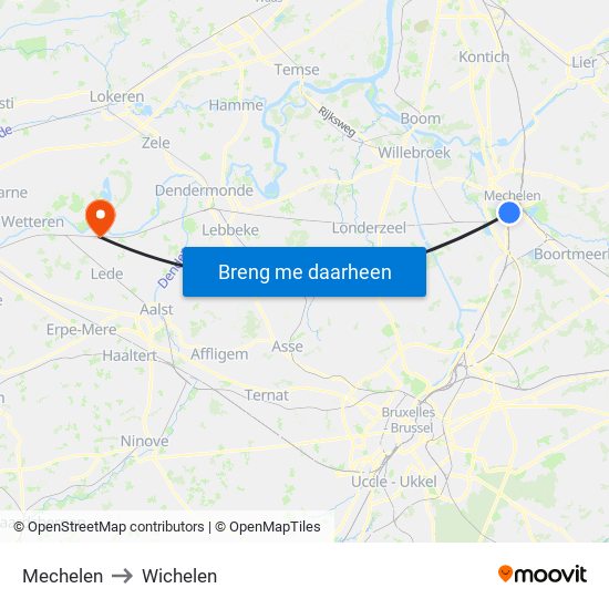 Mechelen to Wichelen map