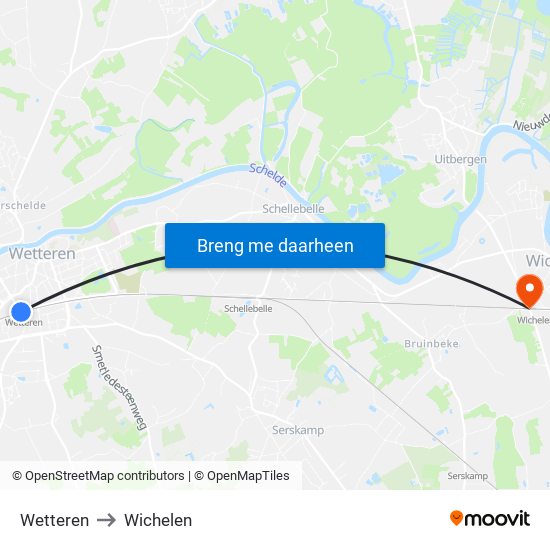 Wetteren to Wichelen map