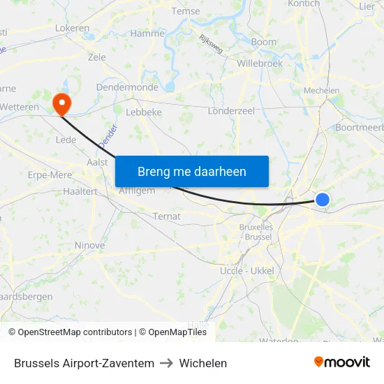 Brussels Airport-Zaventem to Wichelen map