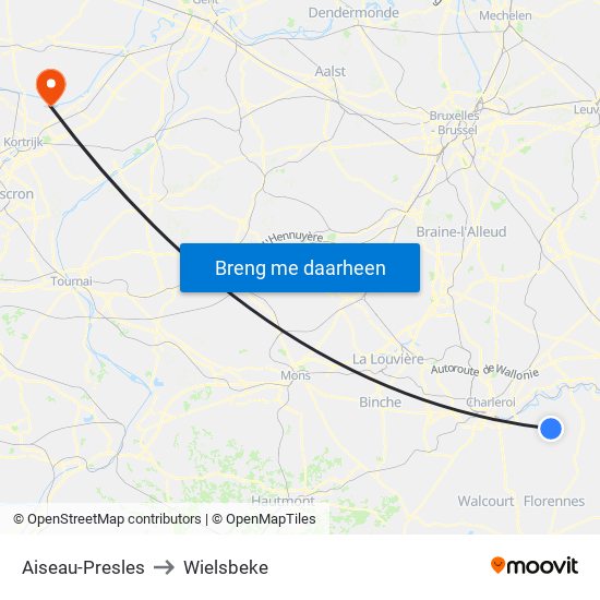 Aiseau-Presles to Wielsbeke map