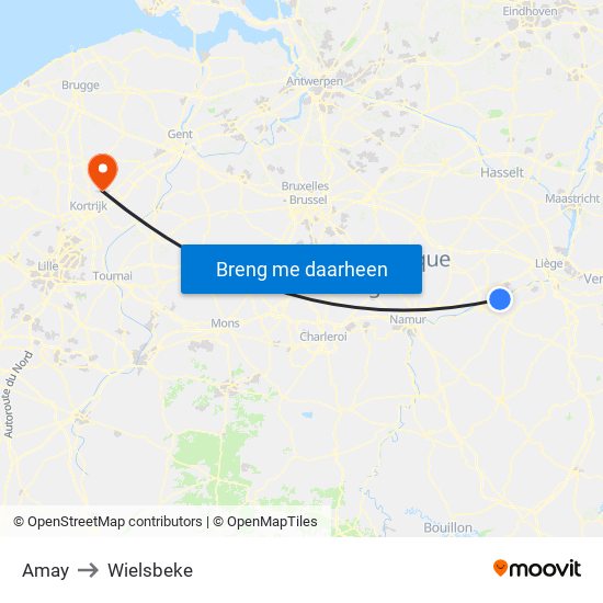 Amay to Wielsbeke map