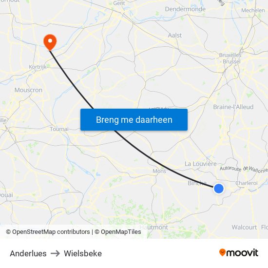 Anderlues to Wielsbeke map