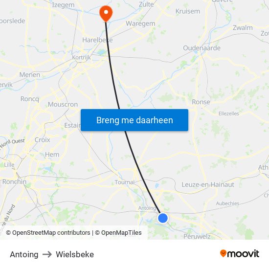 Antoing to Wielsbeke map