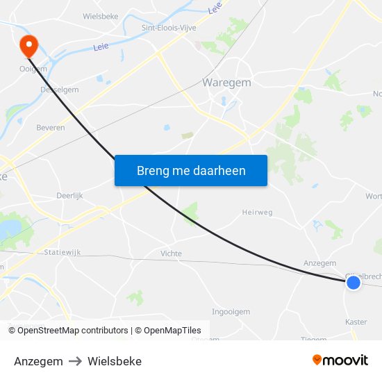 Anzegem to Wielsbeke map