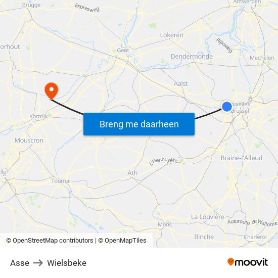 Asse to Wielsbeke map