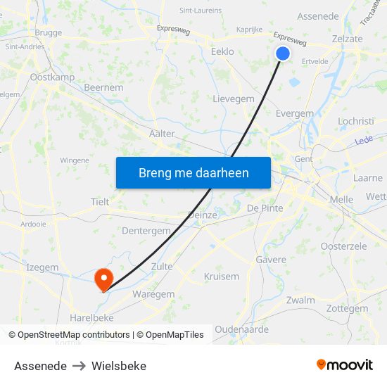 Assenede to Wielsbeke map