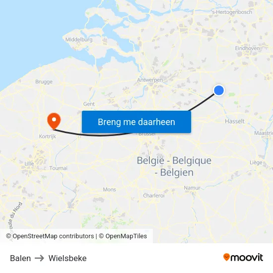 Balen to Wielsbeke map
