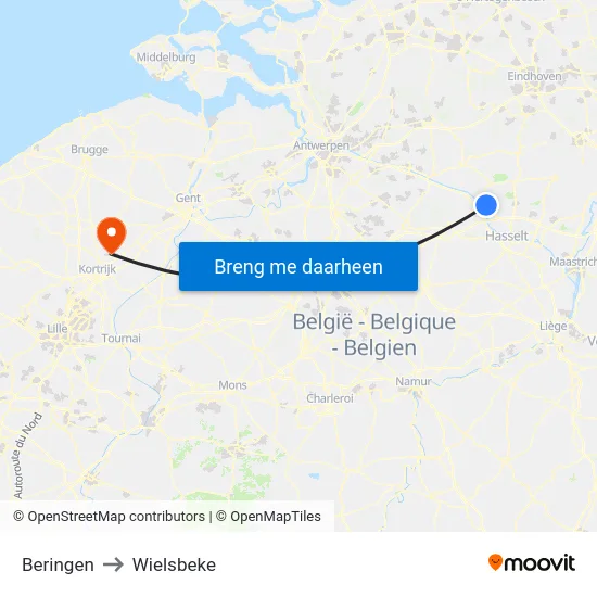 Beringen to Wielsbeke map