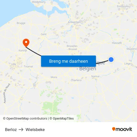 Berloz to Wielsbeke map