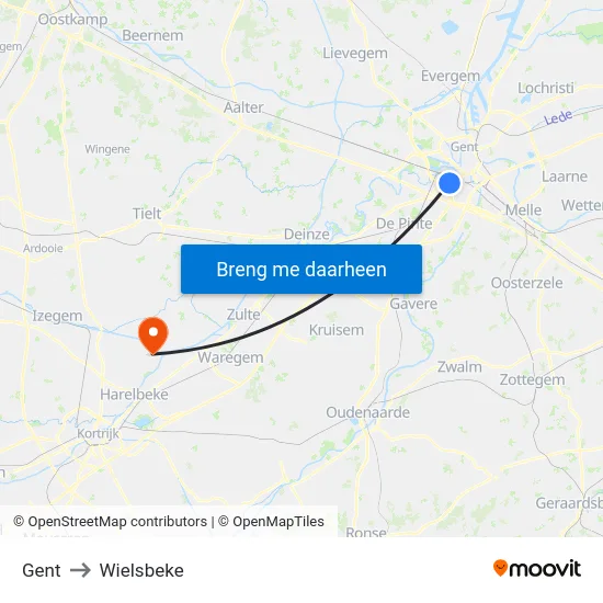 Gent to Wielsbeke map