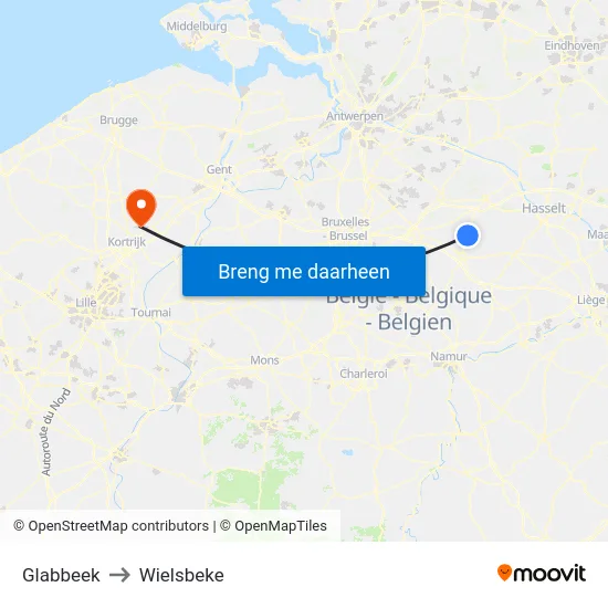Glabbeek to Wielsbeke map