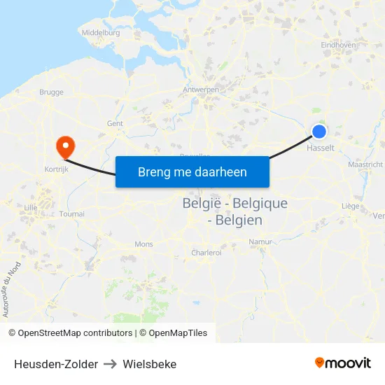 Heusden-Zolder to Wielsbeke map