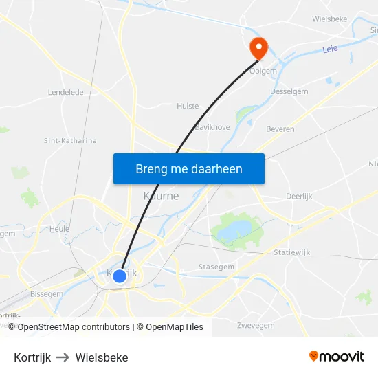 Kortrijk to Wielsbeke map