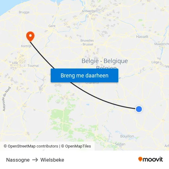 Nassogne to Wielsbeke map
