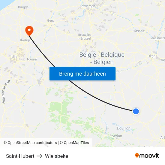 Saint-Hubert to Wielsbeke map