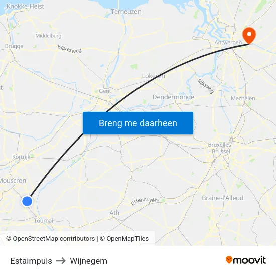 Estaimpuis to Wijnegem map