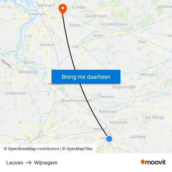 Leuven to Wijnegem map