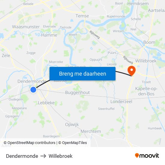 Dendermonde to Willebroek map