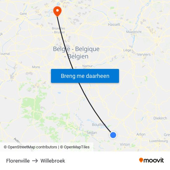 Florenville to Willebroek map