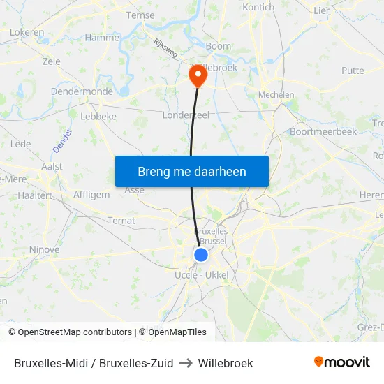 Bruxelles-Midi / Bruxelles-Zuid to Willebroek map