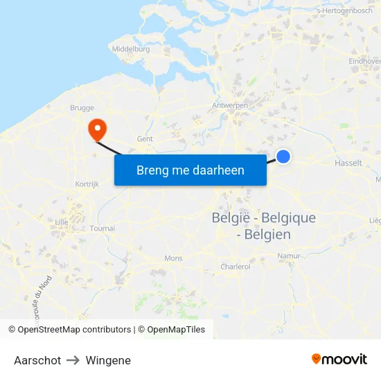 Aarschot to Wingene map